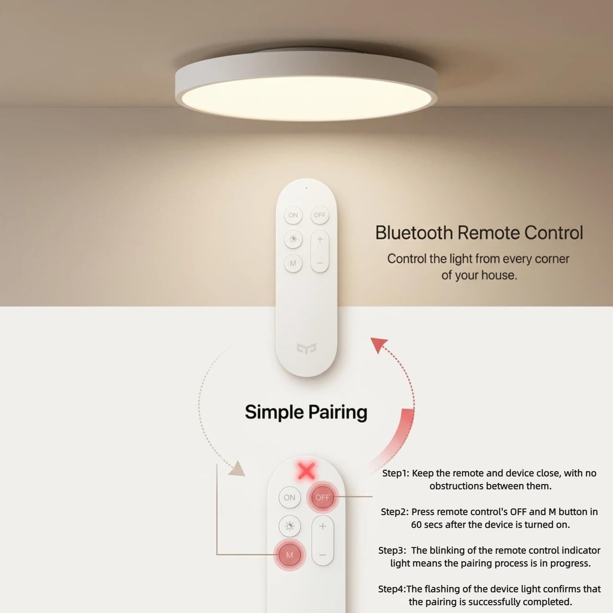 YEELIGHT Smart Deckenleuchte, 23W 1500LM LED Deckenlampe Dimmbar mit Fernbedienung, Ra95 Nachtlicht mit 2700K-6500K, Kompatibel mit Alexa & Google Assistant für Wohnzimmer Schlafzimmer Küche Flur 32cm