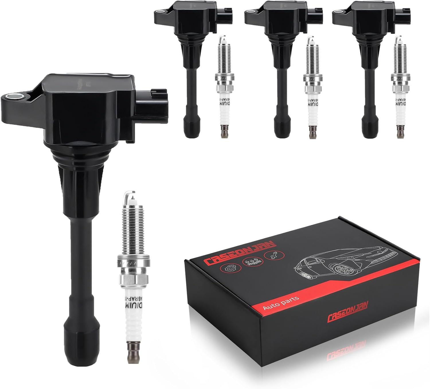 Ignition Coil Pack UF719 and Iridium Spark Plugs, Compatible with Nissan Altima Rogue Sentra 1.8L 1.6L 2.5L L4 Replaces 224481HC0A UF719, Set of 4