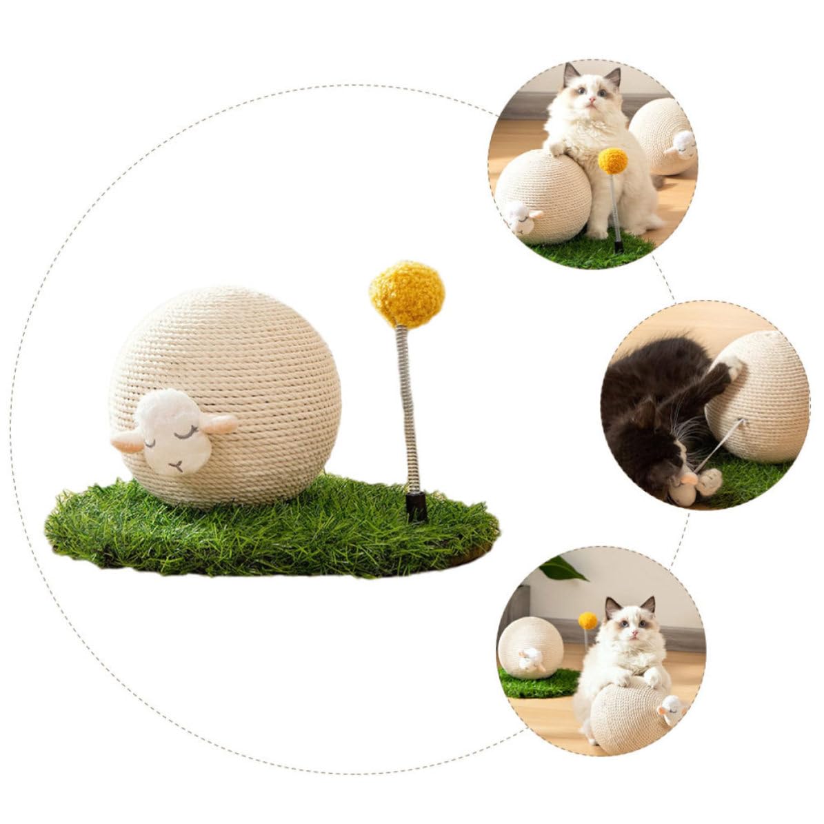HANABASS Pelota Rascadora para Gatos, Juguete de Garras Abrasivas de Sisal y Madera, Resistente al Desgaste Desprender Fibras, Forma de Bola, para Gatos y Gatitos, Decoración del Hogar