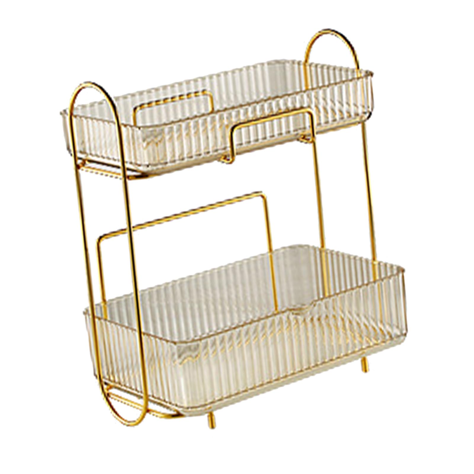 Organizador de encimera de baño de 2 Niveles, Estante de Maquillaje de plástico Gran Capacidad de Gran Capacidad Bandeja de Cuidado (ámbar)