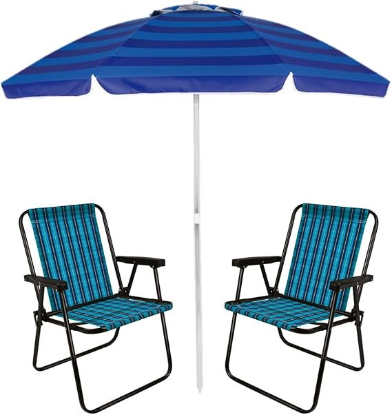 Kit 2 Cadeiras Altas De Aço Marine Xadrez + Guarda-sol