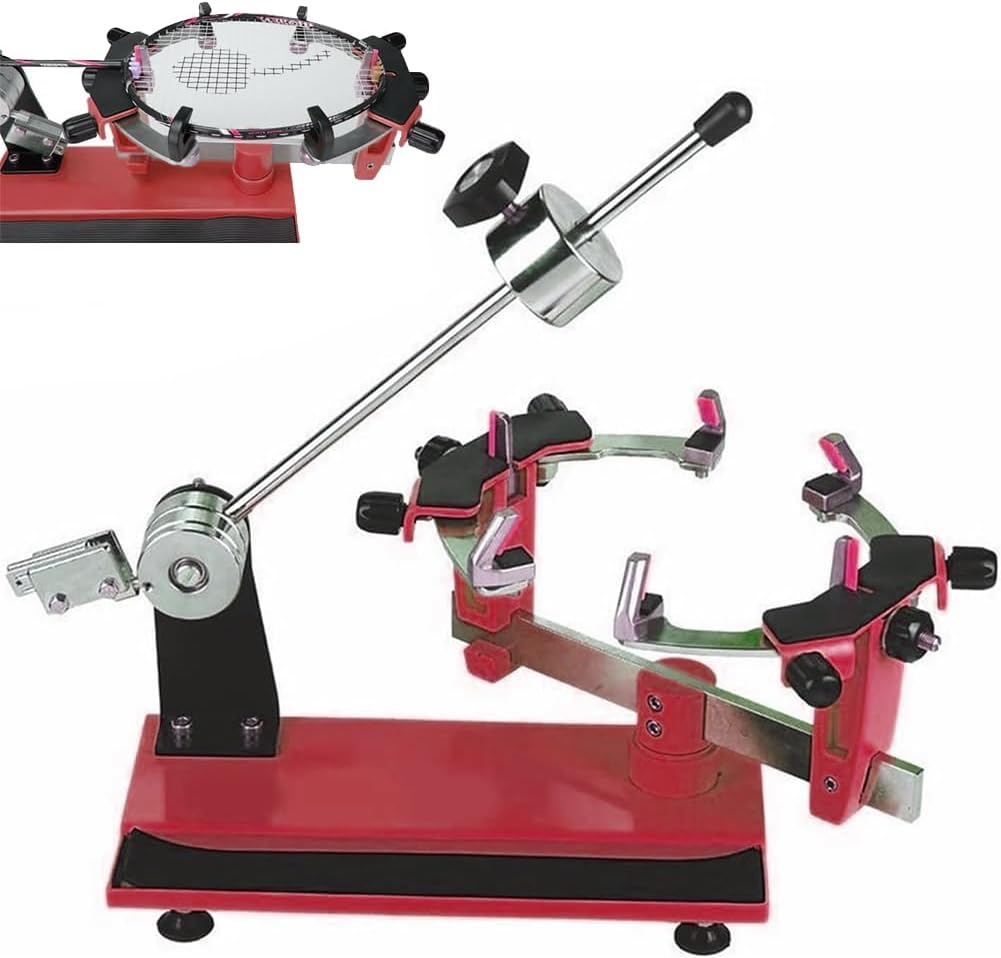 Badminton Racket Stringing Machine, 6-Point Mounting, for Squash/Tennis/Badminton, Including Racket Stringing Aid Kit (Red)