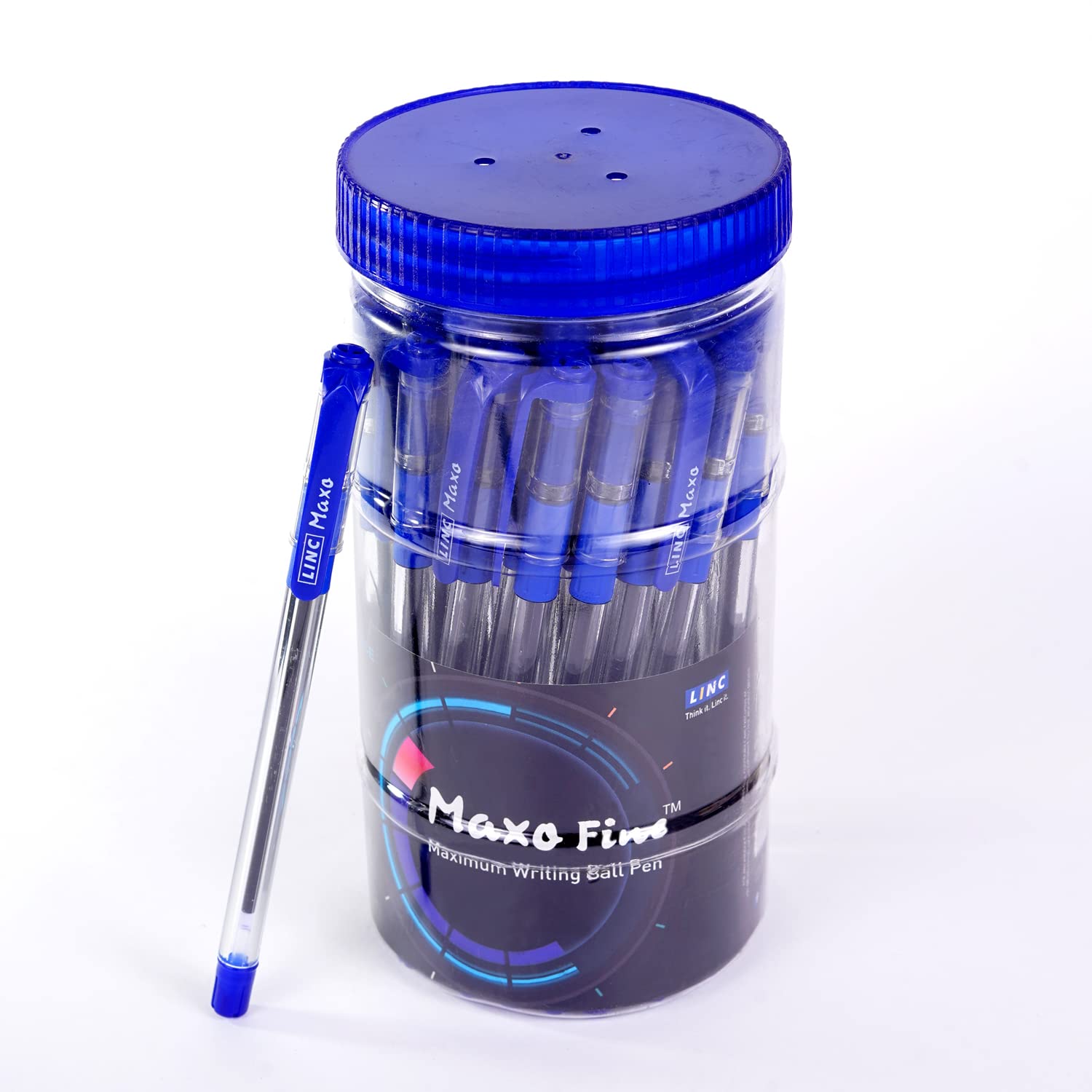 Linc Maxo Fine Lightweight Ball Pen Jar 0.7mm, Blue Ink Ball Pens Jar of 35 Units Blue