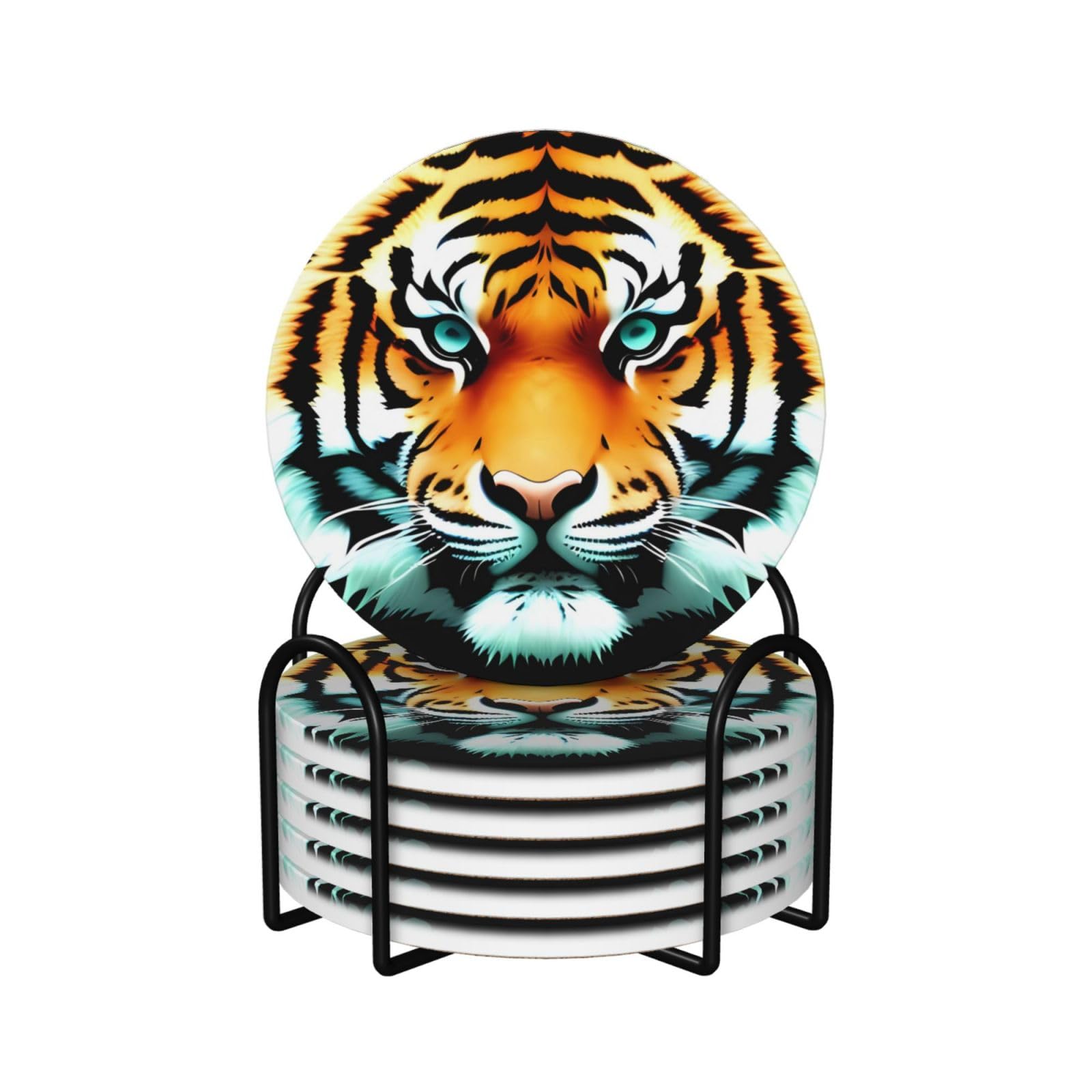 Dessous de verre en céramique motif tigre avec support métallique durable
