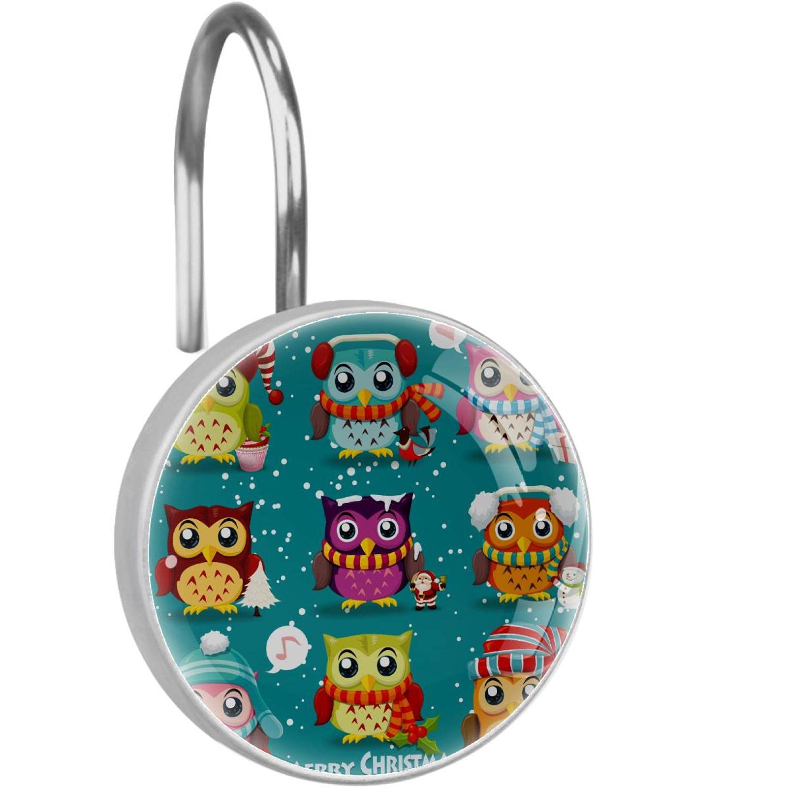 Crochets rideau de douche hibou de Noël en acier inoxydable antirouille pour salle de bain x12