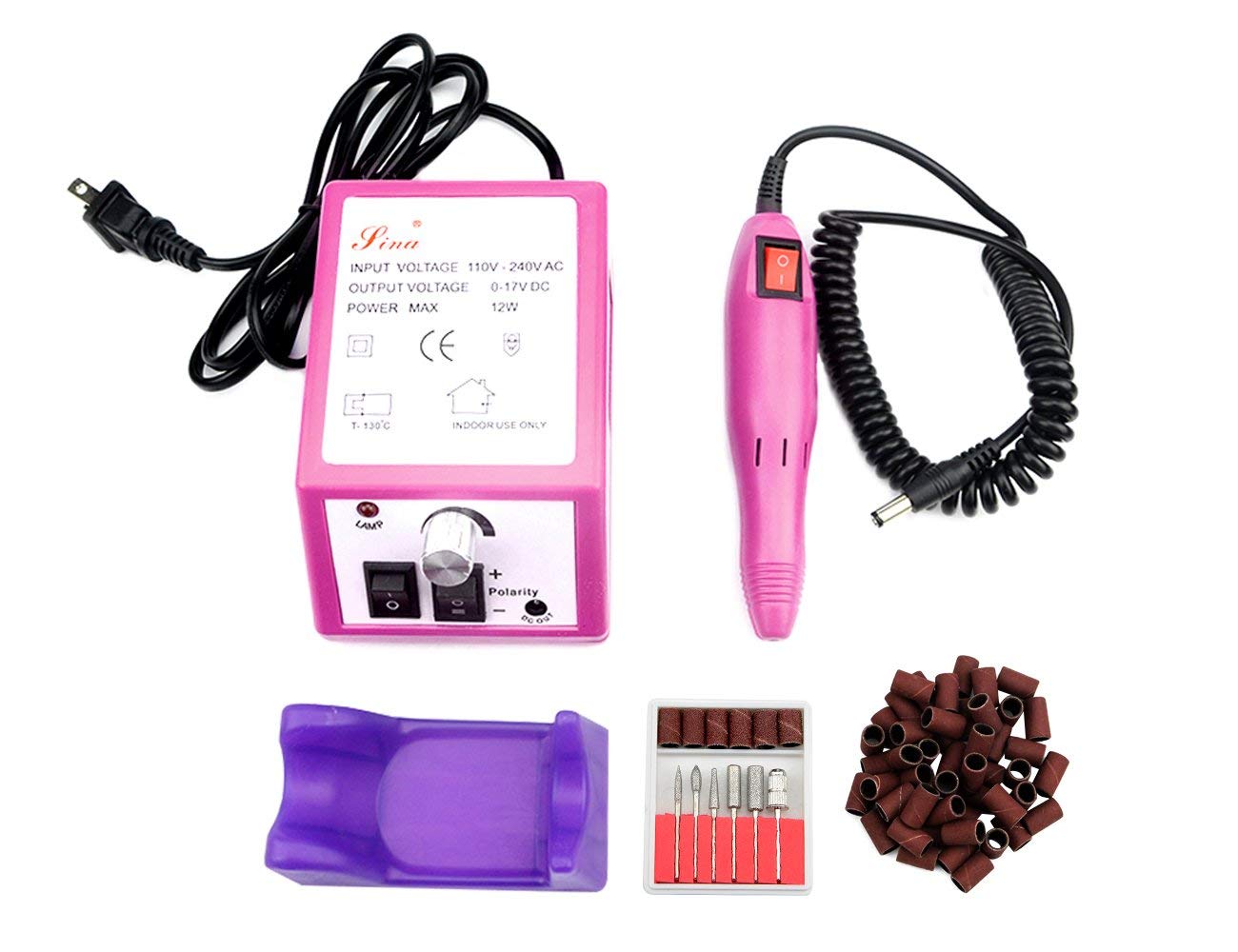 20,000 RPM Light Type Professional Electric Nail Art Salon Drill Glazing Fast Machine,Electric Nail Art File Drill with 1 Pack of Sanding Bands (Pink)-image-17