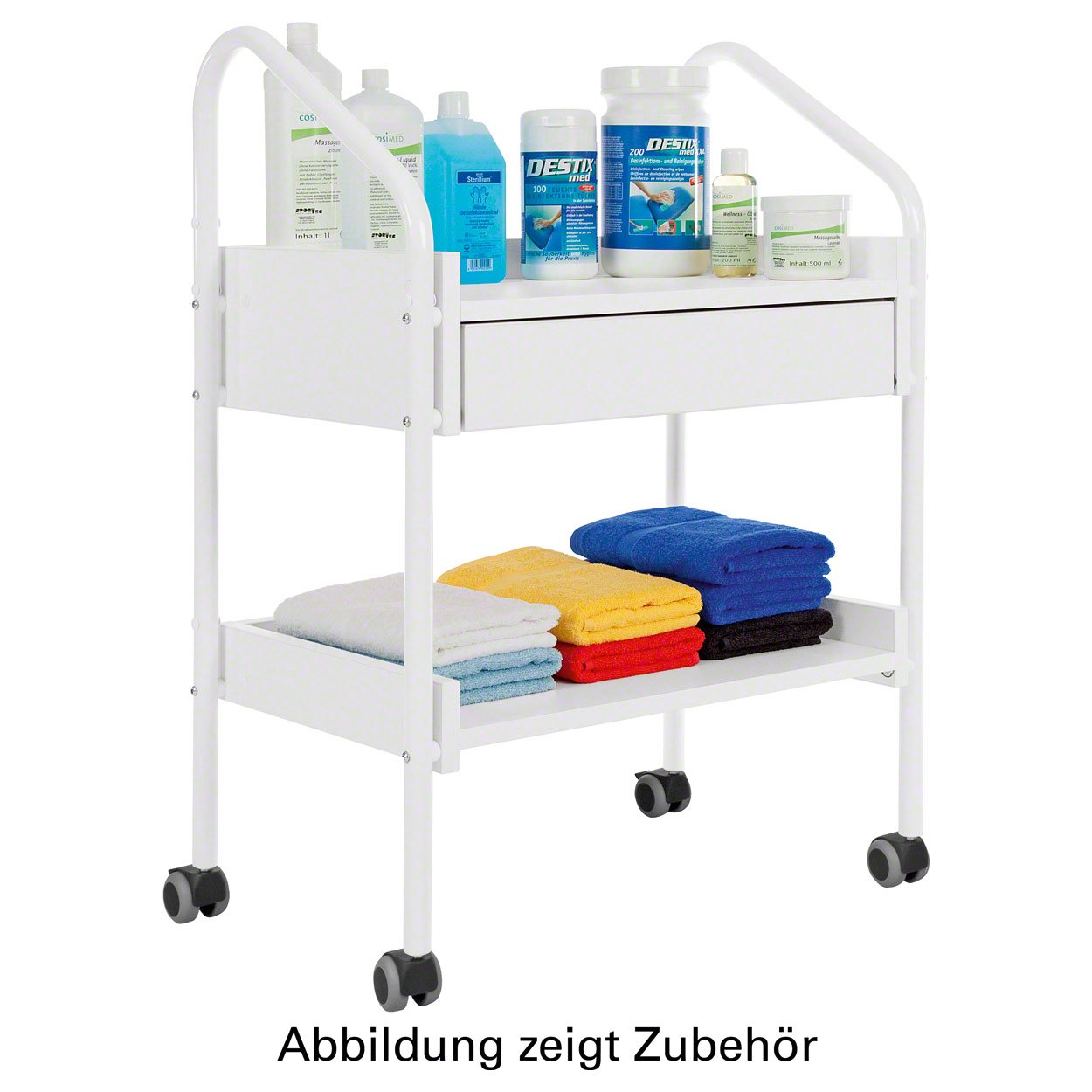 Vielzweckwagen mit 4 Rollen, Rollwagen, Instrumententisch, Gerätewagen, Therapie, Praxis
