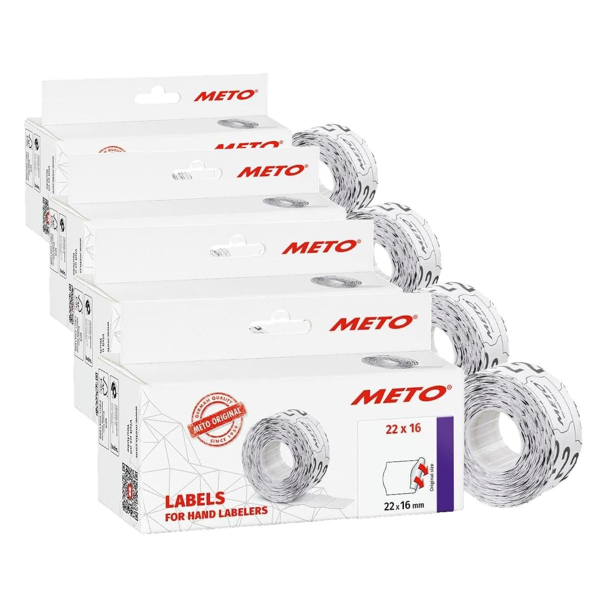 Meto Preisauszeichner Etiketten (22x16 mm, 2-zeilig, 6.000 Stück, weiß, permanent, Preisetiketten für Meto, Contact, Sato, Avery, Tovel, Samark etc.) (Packung mit 4)