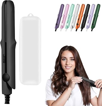 Omaky 2-in-1 Mini Curling Wand Flat Iron Hair Straightener, Long-Lasting Portable Travel Curling Wand for Women Girls Short Hair, All Hair Types 1 inch x 1 inch, Black