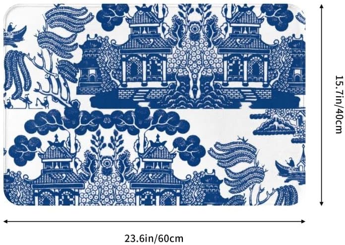 Miniatura 3 de Tapete extra duradero para puerta delantera, diseño chinoiserie de sauce azul, porcelana azul y blanca, para interiores, sala de estar, entrada, 16