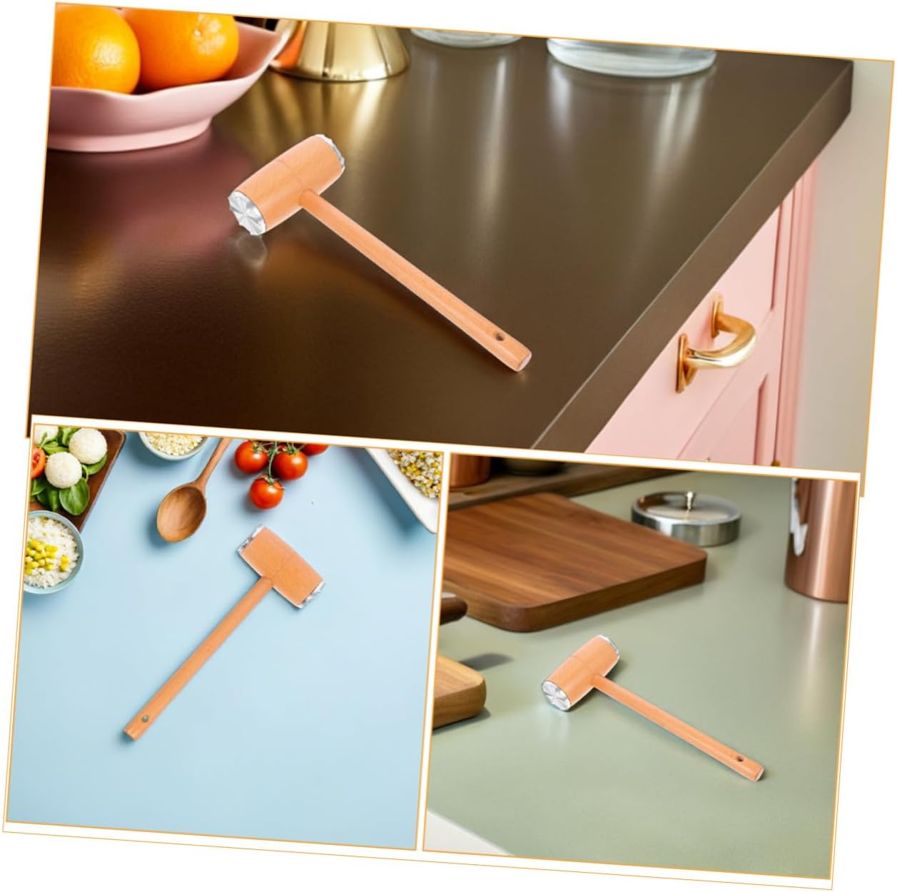 2pcs Dual-sided Beechwood Meat Tenderizer Mallet, Kitchen Cooking Hammer and Chicken Pounder Tool for Steak and Beef Tenderizing, Wooden Meat Beater for Home Use