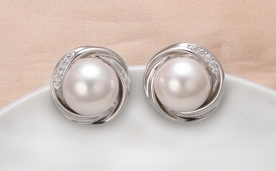 Yoursfs Big Pearl With Rhinestones Earrings for Women Round Faux Ivory Pearl Clip On Earring 18K Gold Plated Non Pierced Earrings - Image 5