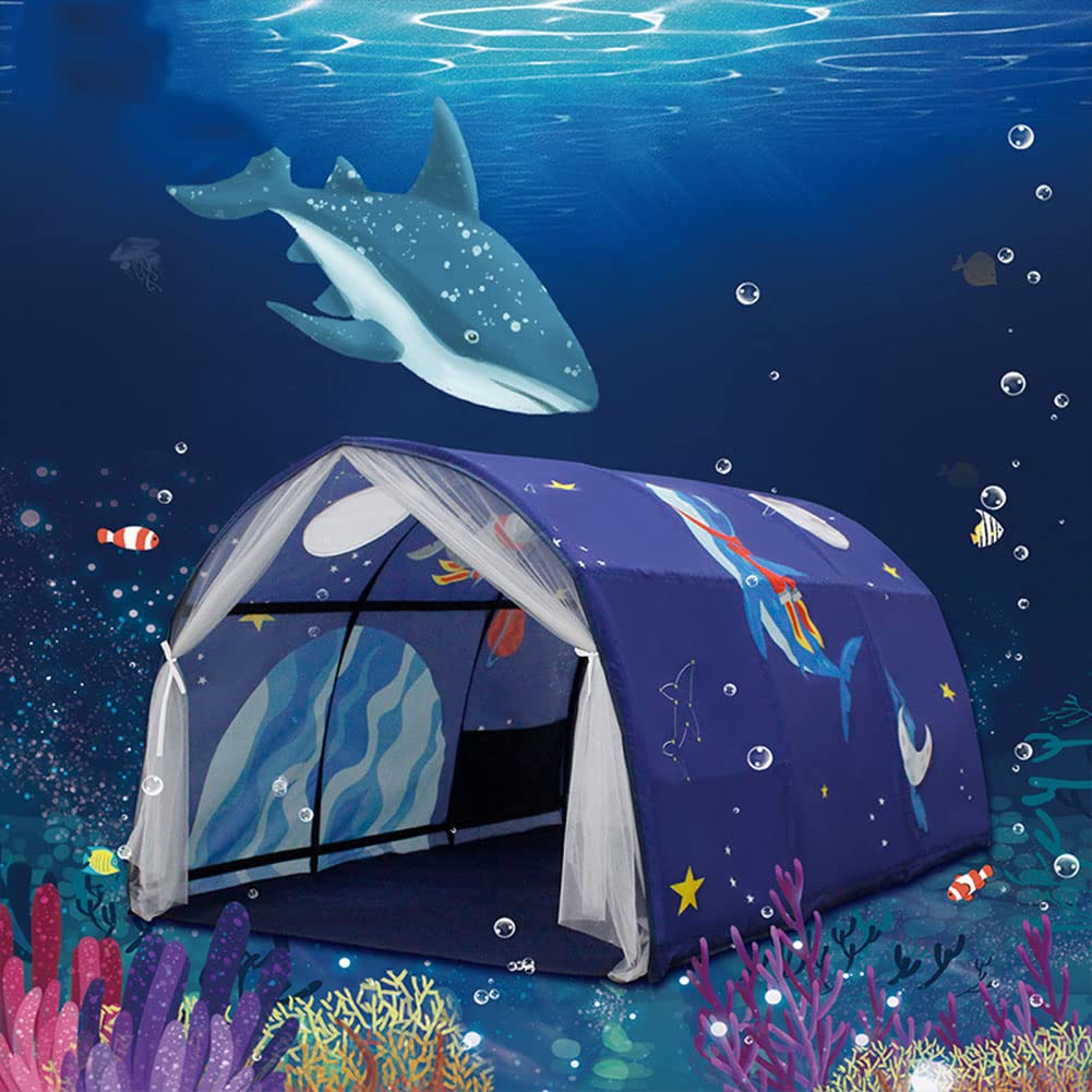 Kinder Tunnel mit Netzvorhang für Hochbett Halbhochbett Etagenbett breite 100cm Blau
