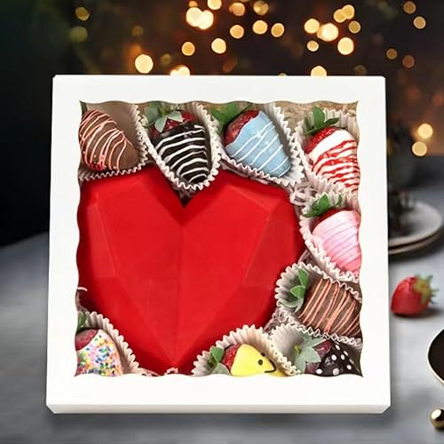 Miniatura 3 de RomanticBaking 24 cajas blancas para tartas de 10 x 10 x 2.5 pulgadas, cajas de panadería con ventana, cajas de galletas cubiertas de chocolate,