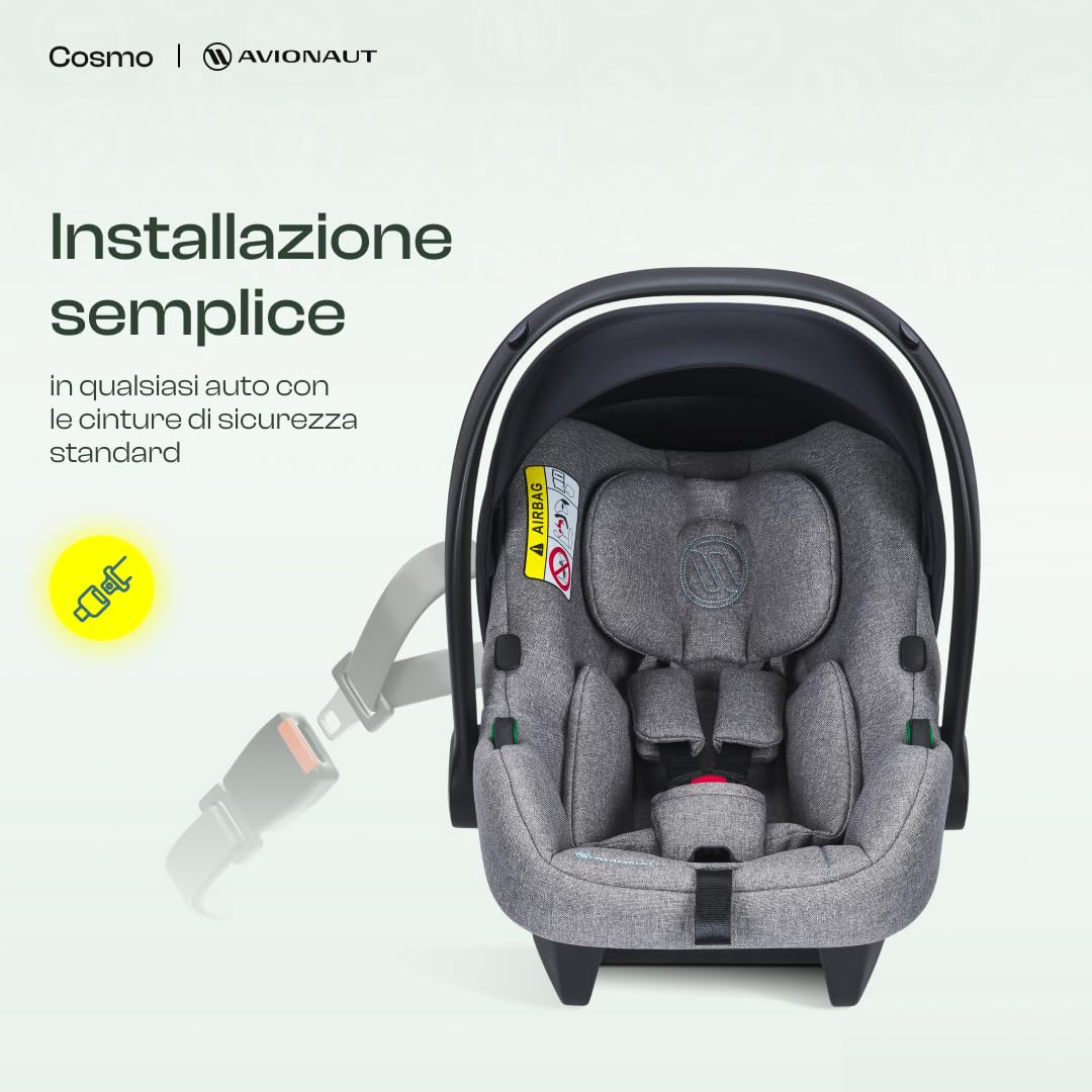 Seggiolino Auto ISOFIX Gruppo 0+ 0–13 kg 40–87 cm Avionaut Cosmo Smart – ovetto neonato ergonomico e sicuro, seggiolino auto per bambini e neonati, compatibile ISOFIX, comfort e protezione