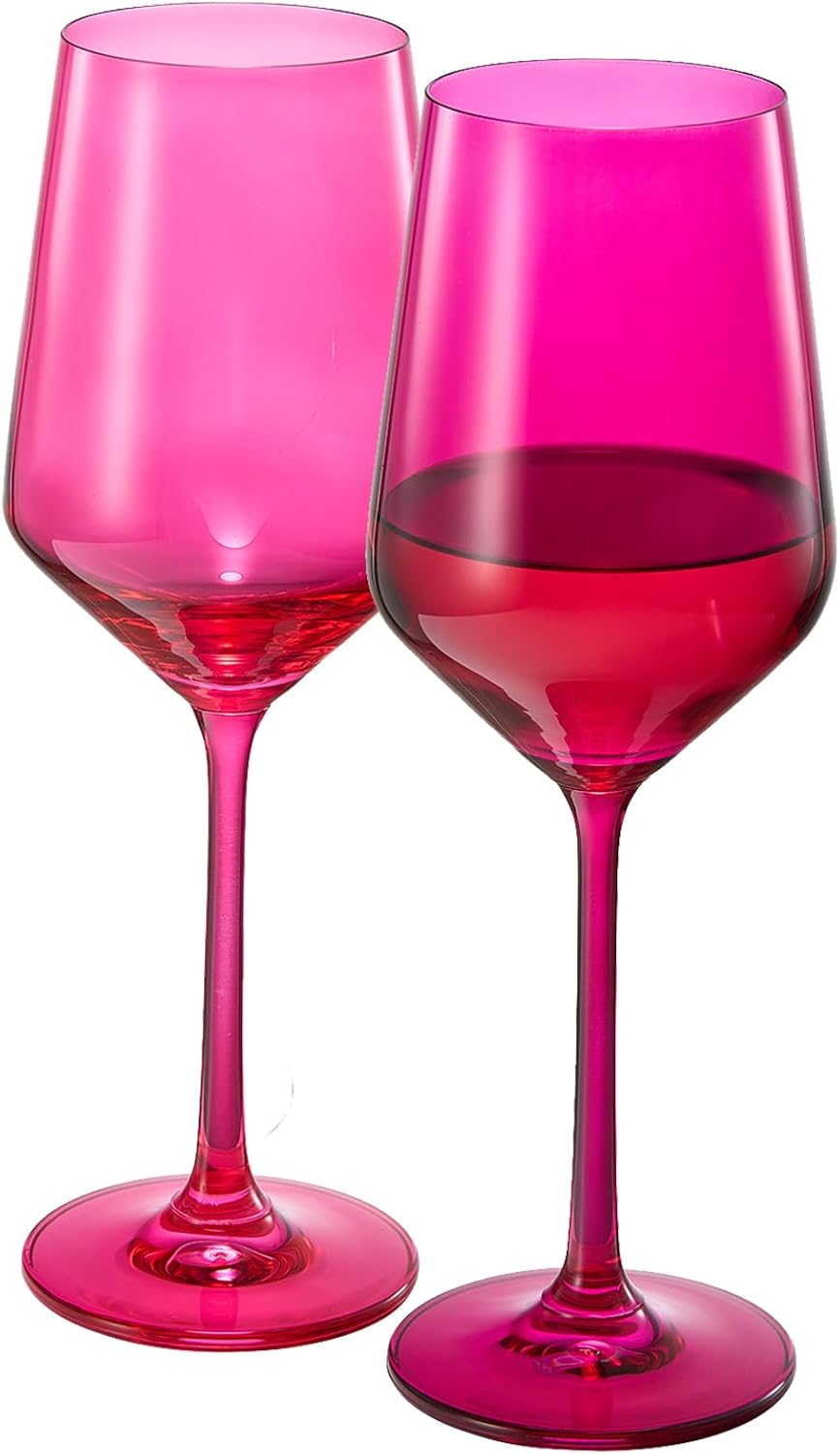 Hot Pink Wine Glasses Set of 2 Magenta & Blush Pink Classic Crystal Glassware