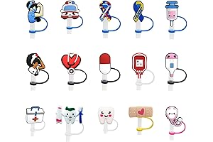 15Pcs Straw Covers, Nurse Theme Straw Tips, Straw Toppers for Tumblers