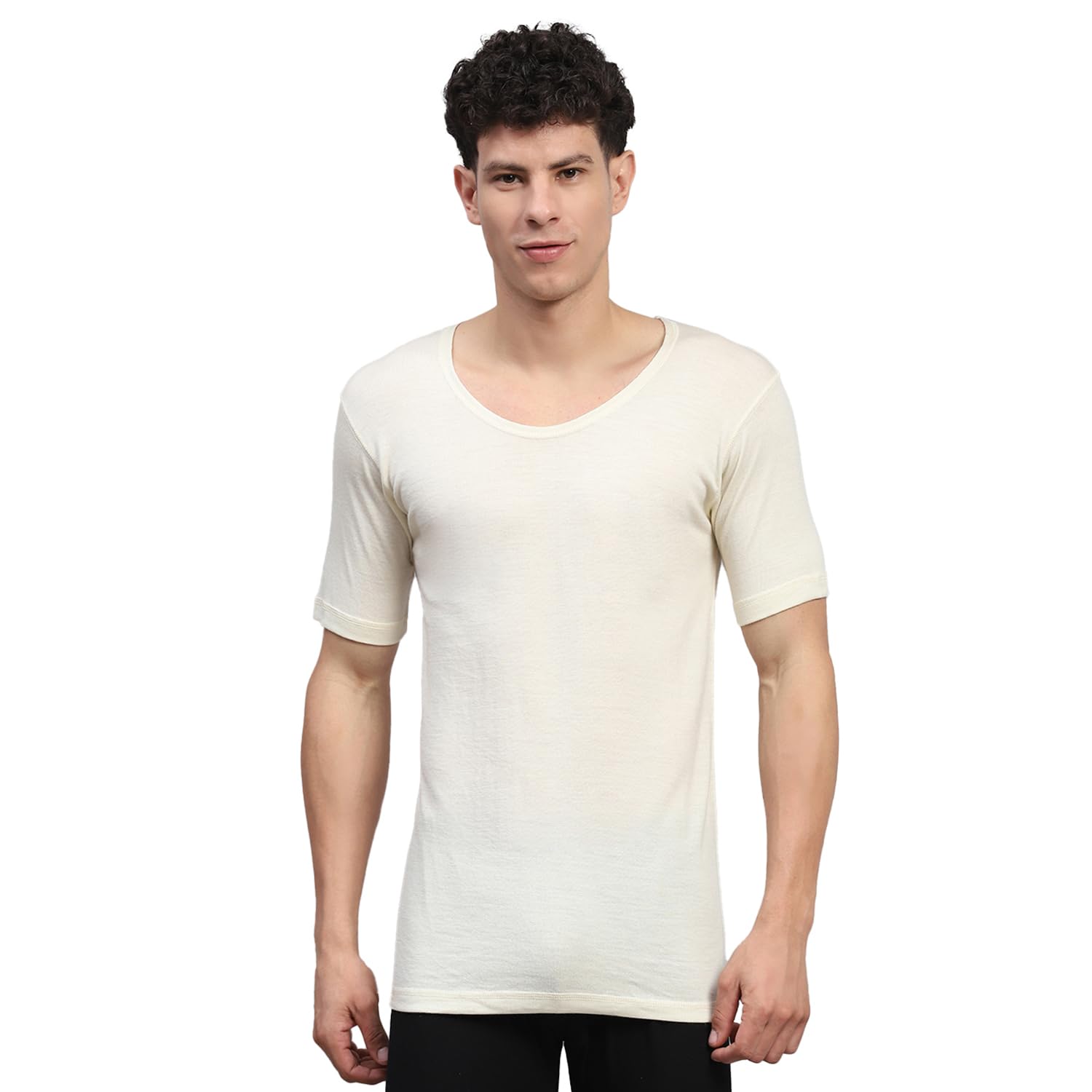 mens solid round neck half sleeve thermal vest (624012hs)