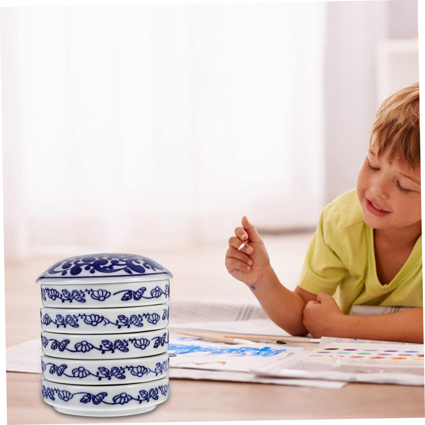 Tavolozza Ceramica a 5 Strati per Pittura, Set Unico | Struttura Impilabile, Finitura Decorativa, per Acquerello e Pigmenti, Uso Pratico per Artisti Adulti