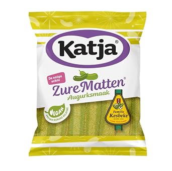 Katja Zure Matten Augurksmaak | Sour Pickle flavored Gummy Candy Strips | 125g 4.4 ounce