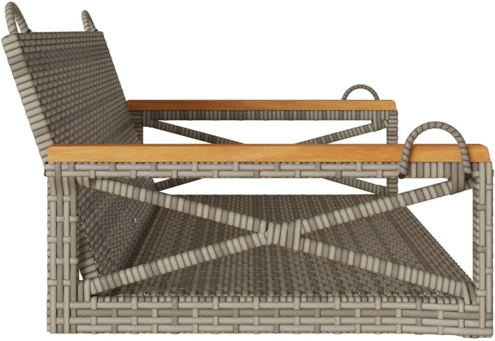 vidaXL Gray Poly Rattan Hanging Swing Bench - Outdoor Hammock Chair for Garden/Patio - Durable & Weather- with Powder-Coated Steel/Acacia Wood Frame, Fixing Rings, UV-