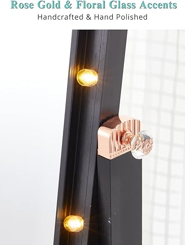 Miniatura 4 de LUXFURNI Espejo de pie de longitud completa con soporte, espejo Cheval de cuerpo completo con luces para dormitorio (negro)