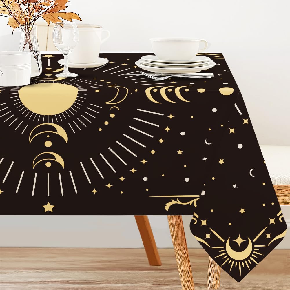 Nappe de phase de lune luxueuse noir et dore pour l art de la table raffine