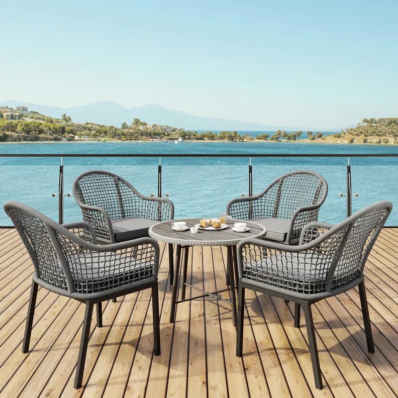 OUTLIVING Garden Patio Seating Table and Chair Set | Braid and Rope Outdoor Furniture 4 Chairs and 1 Coffee TableSet for Balcony, Garden, Outdoor (Grey-Grey)-image-36