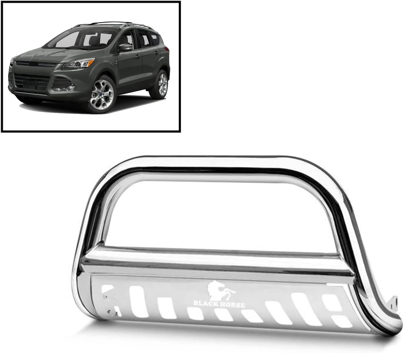 Black Horse Bull Bar Skid Plate Stainless Steel Compatible with 2013-2016 Ford Escape-BB048809-SP