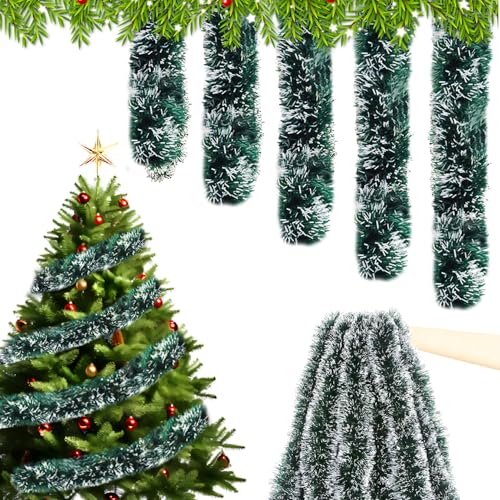 agctrler Guirnalda de abeto de aspecto real, 5 unidades de 2 m, guirnalda de Navidad, barandilla de escaleras, verde oscuro con borde blanco, guirnalda de abeto artificial, guirnalda de abeto para