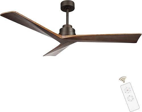 Ventilador de techo de madera de 52 pulgadas, sin luz, moderno ventilador de techo para exteriores, para patios, dormitorios, granjas, ventilador de