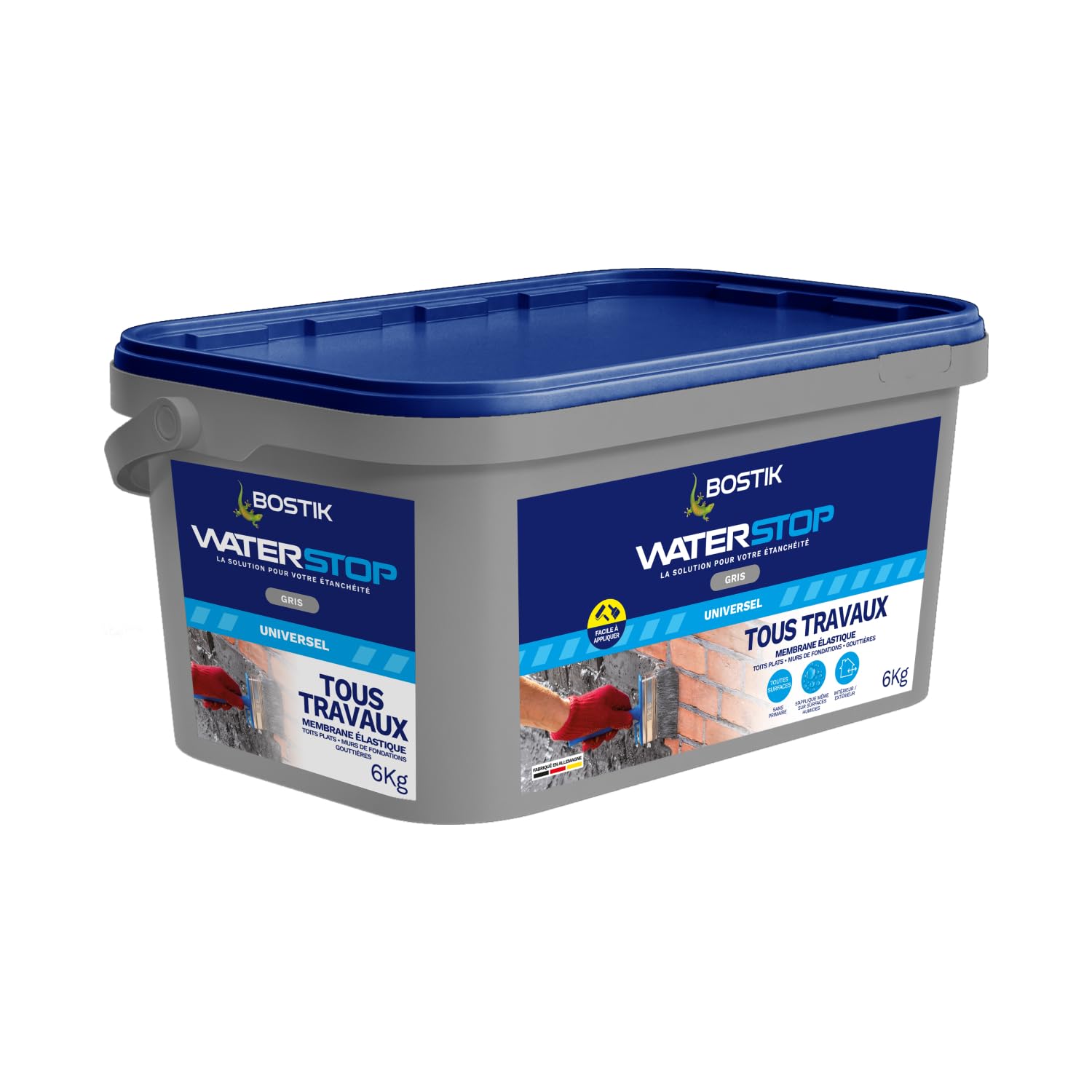 Bostik Waterstop Gris 6 kg – Membrane d'Étanchéité Toiture, Gouttières & Murs – Répare Fuites, Infiltrations & Fissures – Résistant UV & Intempéries