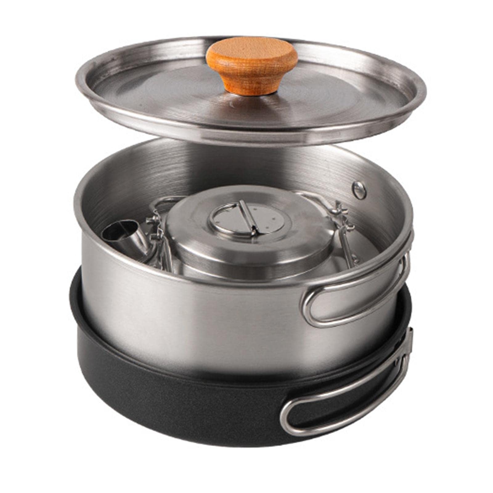 Fashion My Day® | Stainless Steel Camping Cookware Set | 1 Kettle, Cooking Pot, Frying Pan, Storage Bag | Silver | Outdoor Cooking Kit