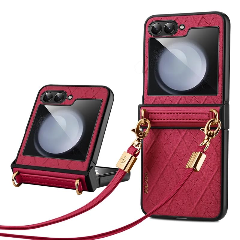 Coque Samsung Galaxy Z Flip 5 en cuir fin avec bandoulière réglable