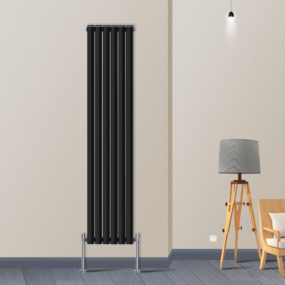 Warmehaus Vertical Column Designer Radiator Oval Panel Double Black 1600x350mm - Modern Central Heating Space Saving Radiators - Perfect for Bathrooms, Kitchen, Hallway, Living Room