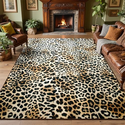DweIke 5x7 Area Rugs for Living Room, Machine Washable Leopard