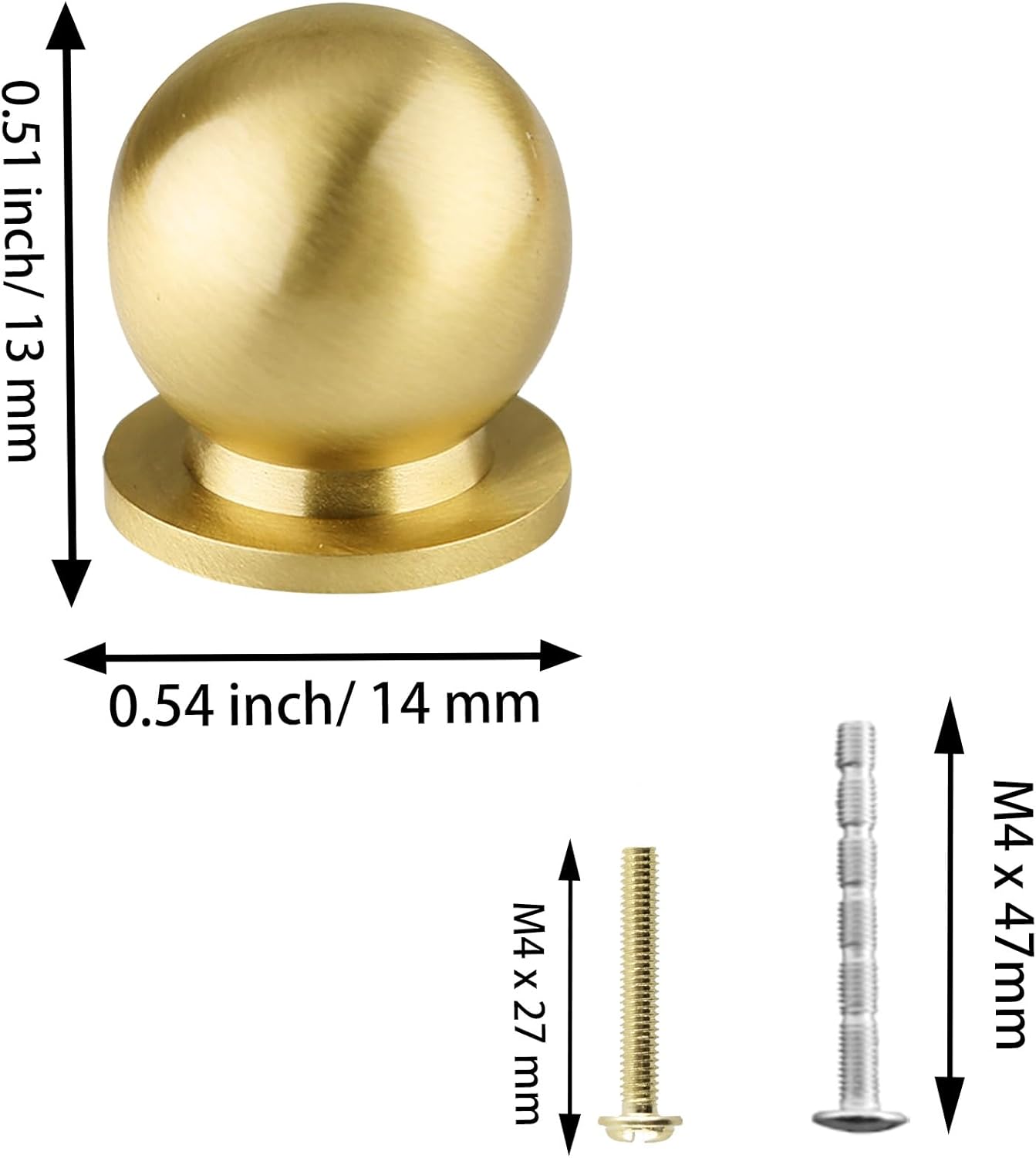 Mini Round Solid Brass Knobs, 1/2 Inch (14mm) Diameter Antique Metal Cabinet Drawer Pulls, Modern Kitchen Dresser Handle Knobs for Kitchen, Jewelry Box with Screws, Brushed Gold, 4PCS
