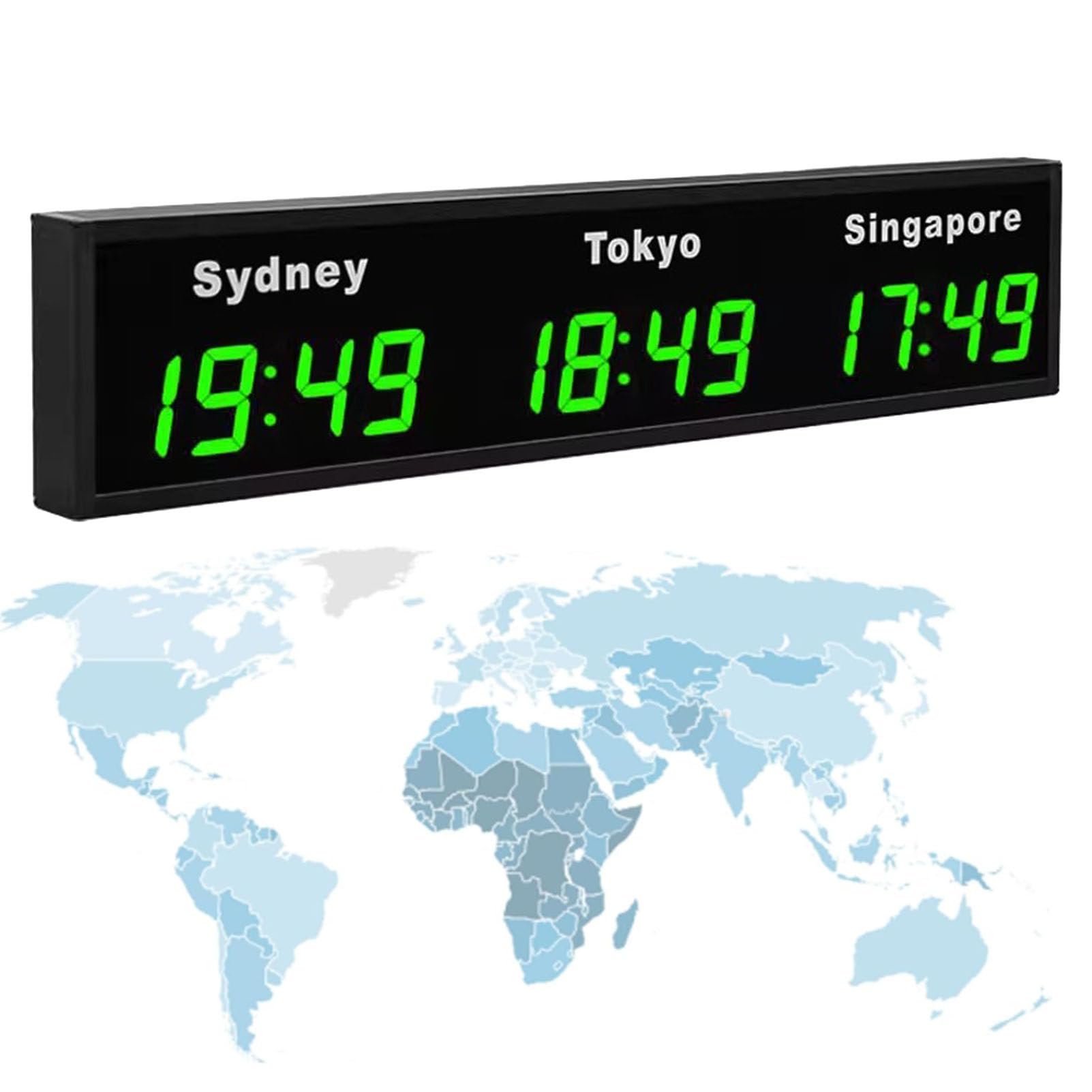 KUNYOS LED Digital Wall Mounted Clock for Office/Home/Living Room/School w/Multiple Time Zones, World Zones Multinational Enterprises Red-3City (3city Red)