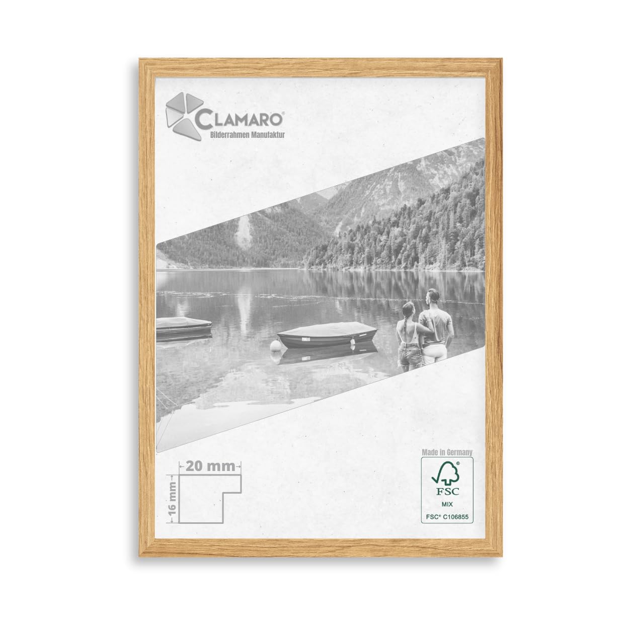 CLAMARO 'Collage 20' Picture Frame 30 x 40 cm Handmade Made to Measure | Catania Oak | Modern 20 mm Wide Slim Design MDF Wooden Picture Frame with Acrylic Glass, Back Panel and Hanger โ image 1