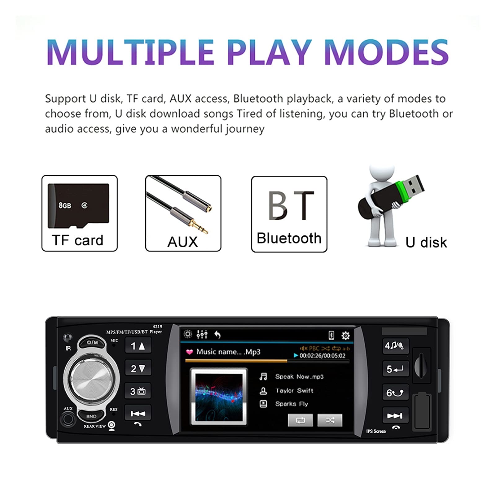 Adapter audio Bluetooth. 1 DIN 4.1 cal radia samochodowa Bluetooth 4.2 Zdalny wielokolorowy oświetlenie wideo audio MP5. Gracz TF USB. Szybkie ładowanie audio samochodu