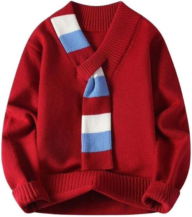 Men's Winter Warm Sweater Scarf Collar Long Sleeved Knitted Casual Sweaters