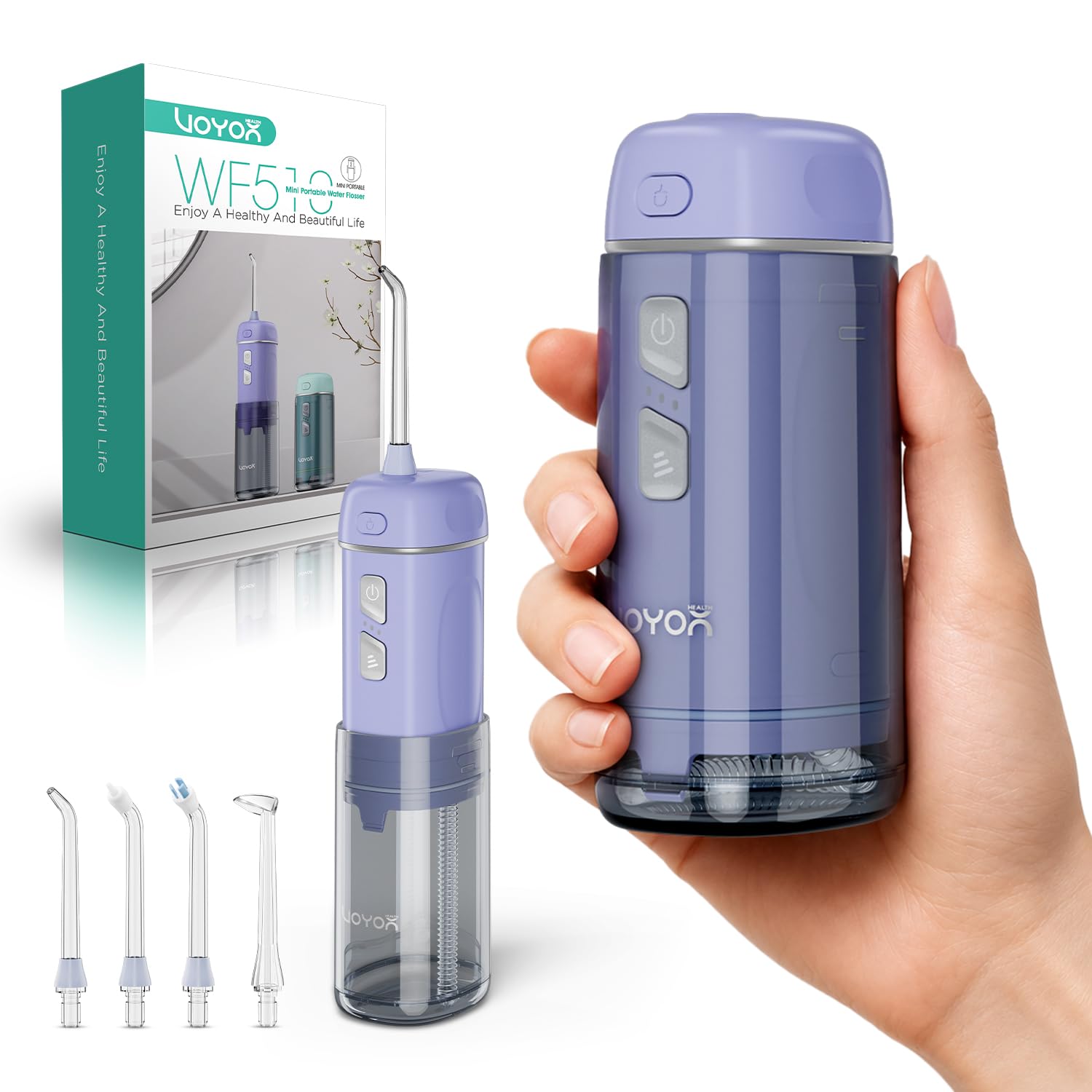 Irrigador Dental Portatil Mini, Irrigador Bucal con 5 Modos e IPX7 Impermeable, Inalámbrico y Recargable, Apto para Limpieza Dental en Casa y Viaje WF510 (Morado)