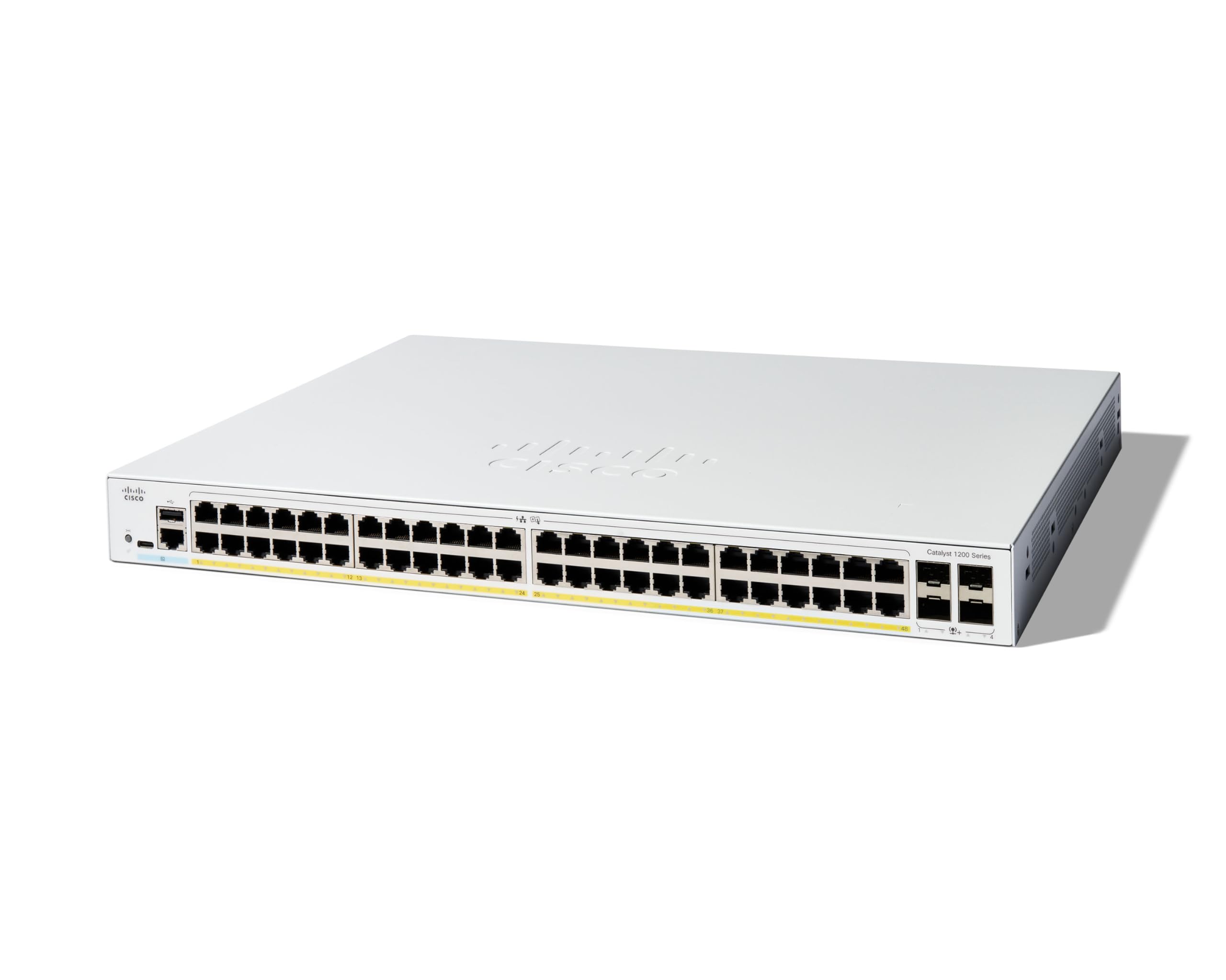 Cisco Switch Inteligente Catalyst 1200-48P-4X, GE de 48 Puertos, PoE, SFP+ GE 4x10, protección Limitada de por Vida (C1200-48P-4X)