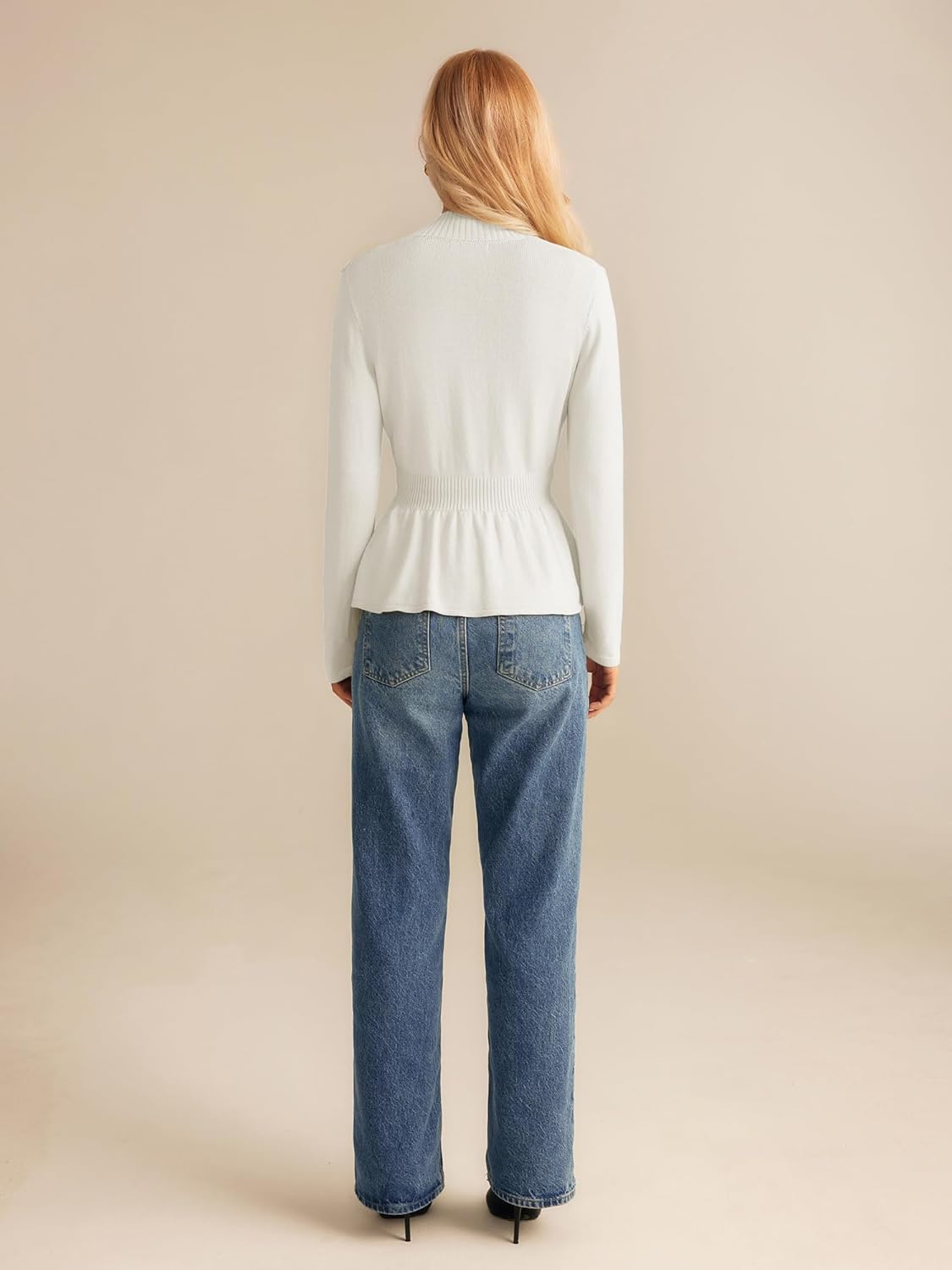GRACE KARIN Gebreid damesvest met lange mouwen, V-hals, cropped