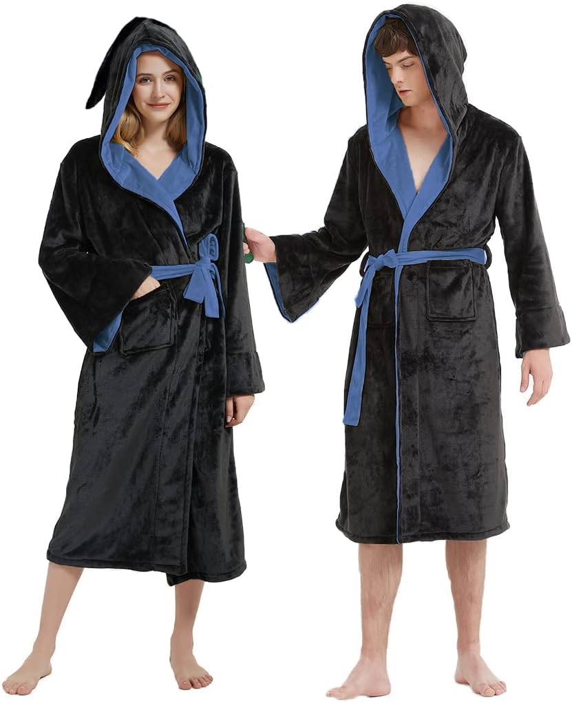 Unpifolov Men Women Flannel Bathrobe Four College Styles Magic Robe Couple Nightgown Witch Cosplay Magical Hooded Cloak