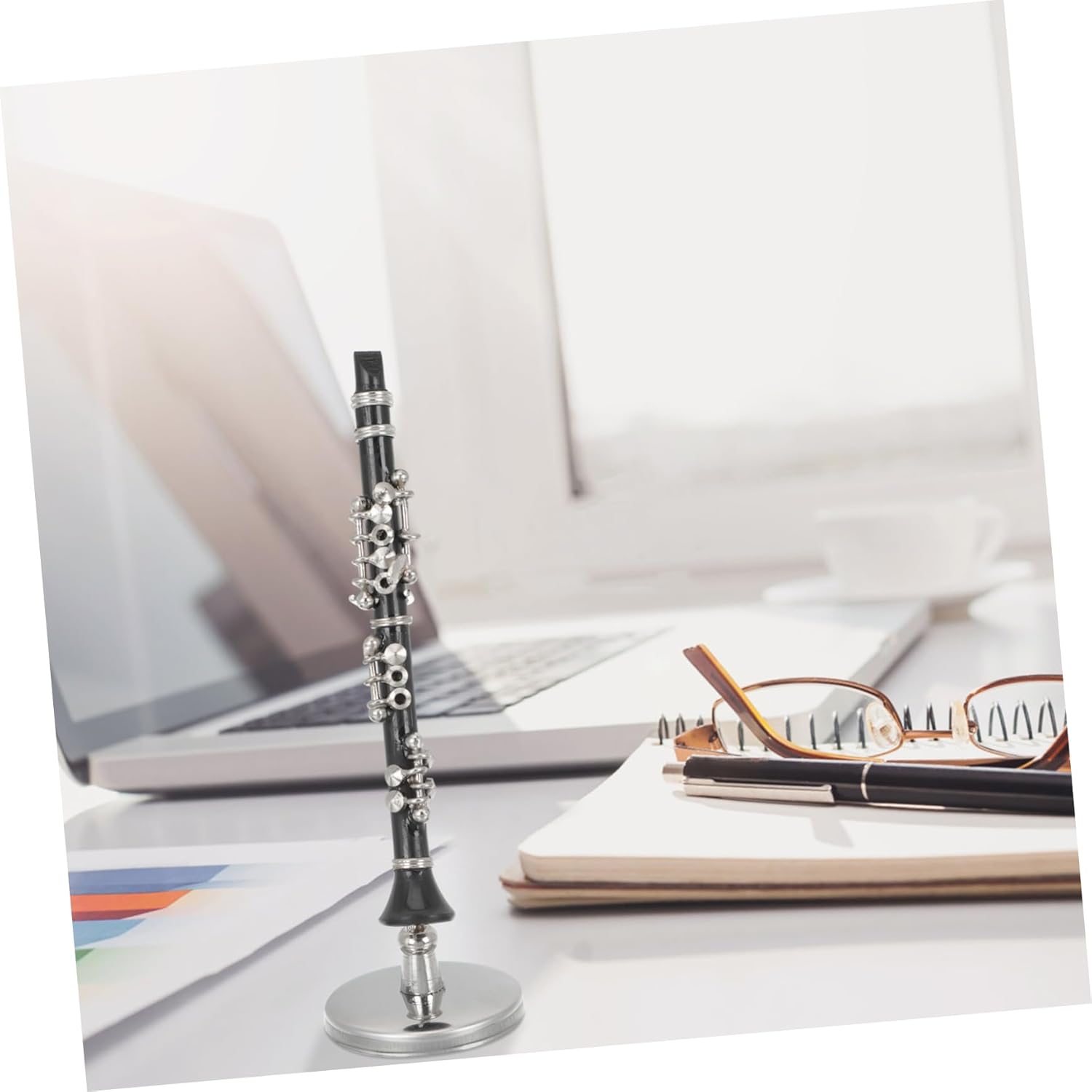 Vaguelly 3sets Miniature Clarinet Model Stand and Case Tiny Musical Instrument for Doll House Decoration for Music and Home Decor Copper Material