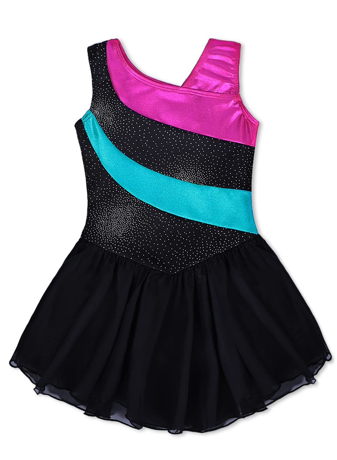 Mallot de ballet/danza con tutú para chica / vestido sin mangas con rayas multicolor, 2-11 años