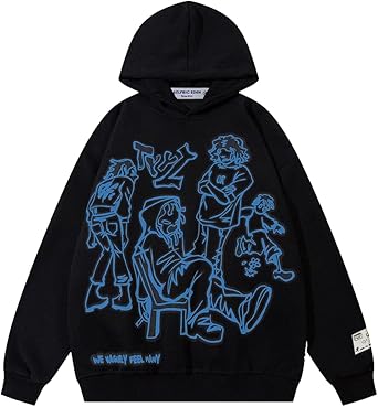 Aelfric Eden Mens Graphic Oversized Hoodie Cartoon Character Print Streetwear Casual hoodies y2k Hooded Sweatshirt