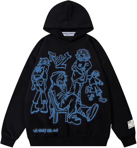 Aelfric Eden Mens Graphic Oversized Hoodie Cartoon Character Print Streetwear Casual hoodies y2k Hooded Sweatshirt