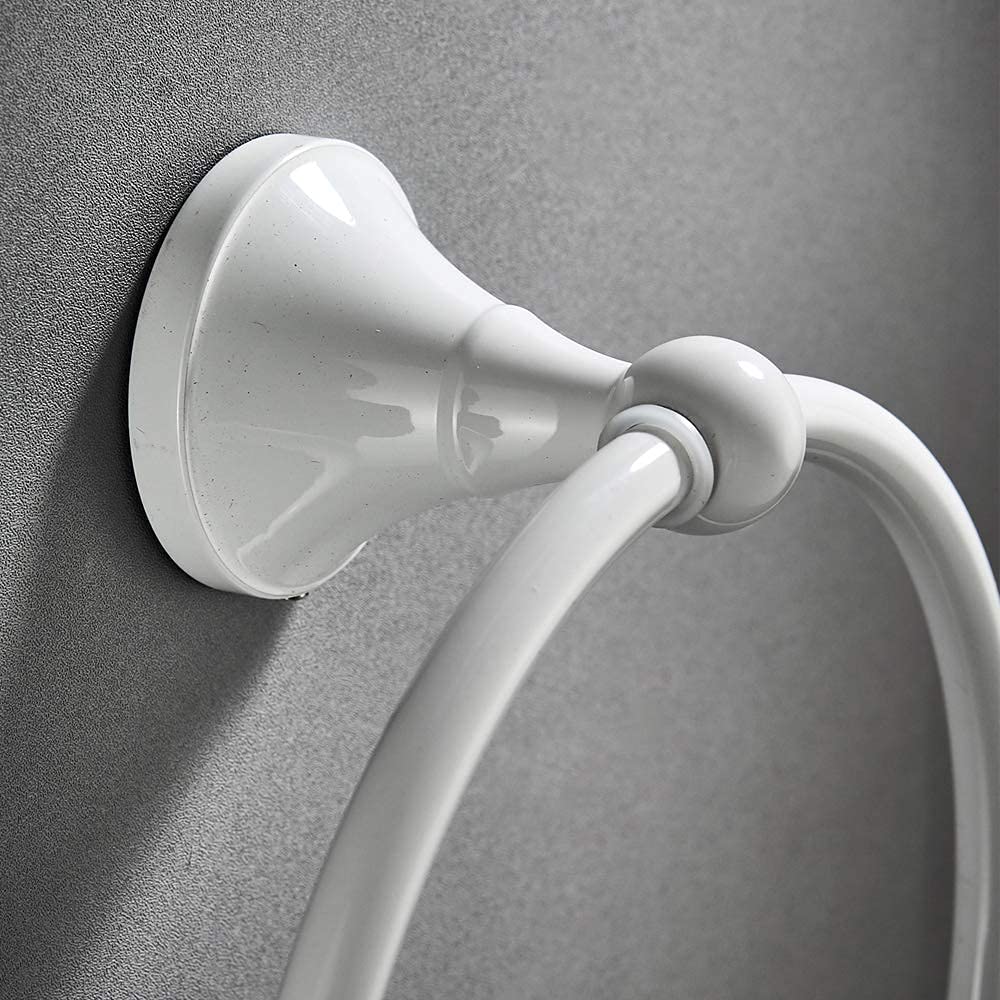 Soporte de Toalla Redondo, Anillo de Toalla Blanco, Toallero de Latón, Perforación Montada en la Pared Baño Cocina Ducha Habitación Elegante y Moderno